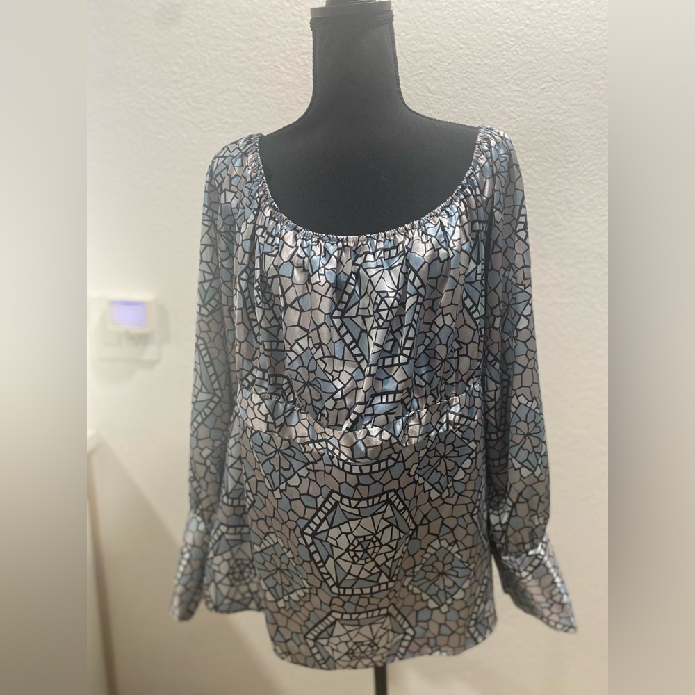 Lane Bryant Blouse Stained‎ Glass Print Satiny Blouse Size 14/16